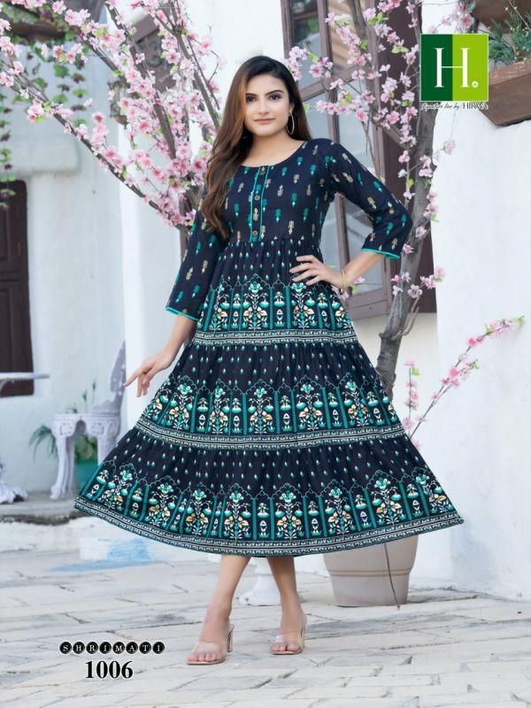 Hirwa Shrimati Rayon Designer Anarkali Kurti Collection